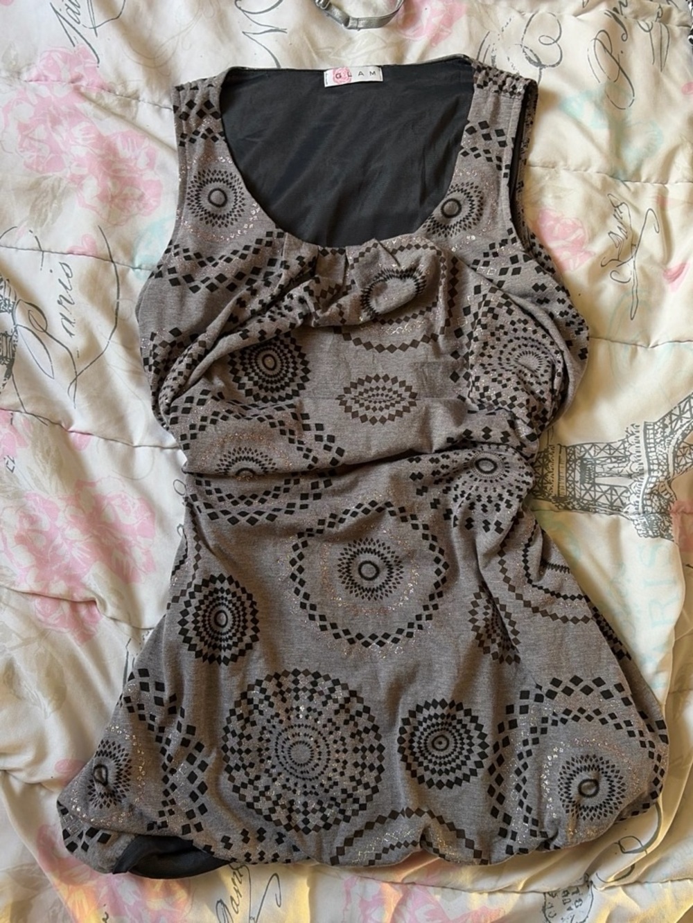 glam Gray Sleeveless Patterned Women's Dress